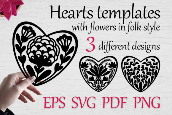 Heart Templates with Flowers SVG Vol-02: A Folk Art Design Asset